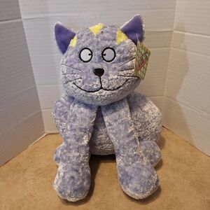 Kellytoy Vintage 1999 Playpets 11" Purple Yellow Chenille Cat Cross Eyes Smiling